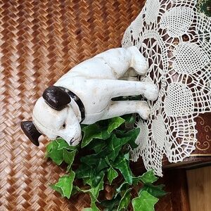 👉*VINTAGE* NIPPER RCA VICTOR DOG COIN BANK~WHITE CAST IRON ~1960s MASTERS VOICE